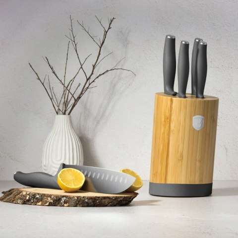Noże kuchenne | Zestaw 5 szt. w stojaku bambusowym Berlinger Haus Anthracite BH-2672