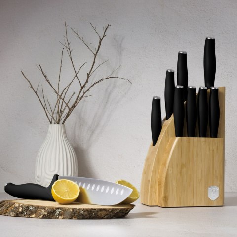Noże kuchenne | Zestaw 9 noży w stojaku bambusowym BerlingerHaus Matte Black BH-2979