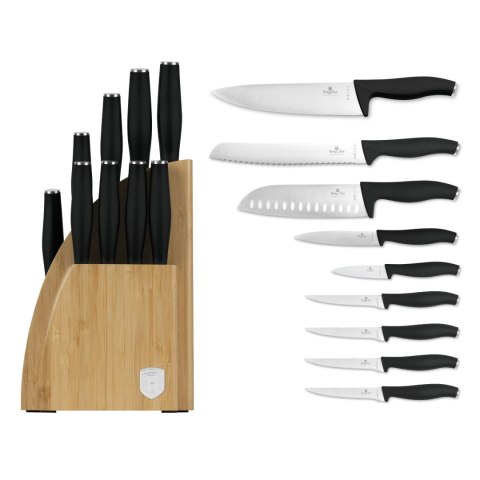 Noże kuchenne | Zestaw 9 noży w stojaku bambusowym BerlingerHaus Matte Black BH-2979