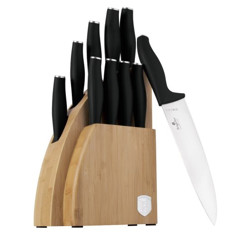 Noże kuchenne | Zestaw 9 noży w stojaku bambusowym BerlingerHaus Matte Black BH-2979