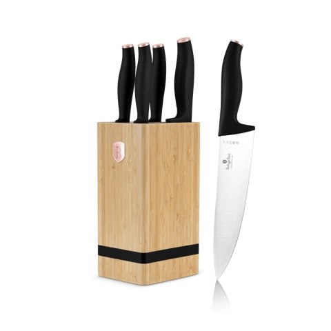 Noże kuchenne | Zestaw noży w bambusowym stojaku 5 el. BerlingerHaus Black Rose Collection BH-2970