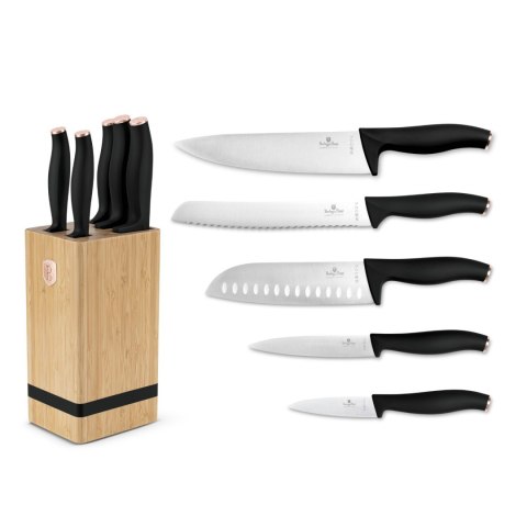 Noże kuchenne | Zestaw noży w bambusowym stojaku 5 el. BerlingerHaus Black Rose Collection BH-2970