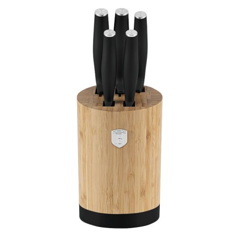 Noże kuchenne | Zestaw noży w bambusowym stojaku 5 el. BerlingerHaus Matte Black BH-2753
