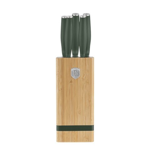 Noże kuchenne | Zestaw noży w bambusowym stojaku 5 el. BerlingerHaus Matte Green Collection BH-2751