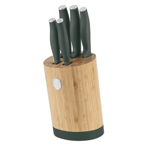 Noże kuchenne | Zestaw noży w bambusowym stojaku 5 el. BerlingerHaus Matte Green Collection BH-2757