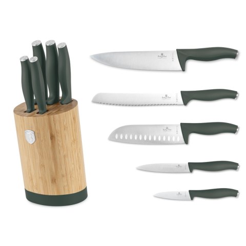 Noże kuchenne | Zestaw noży w bambusowym stojaku 5 el. BerlingerHaus Matte Green Collection BH-2757