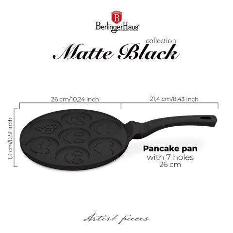 Patelnia do naleśników 26cm | Pancakes wzór emoji BerlingerHaus BH-7791 Matte Black Collection