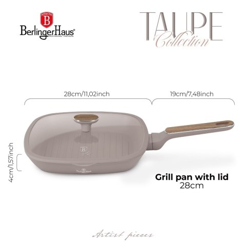 Patelnia grillowa z pokrywką 28 cm BerlingerHaus Taupe Nordic BH-8336