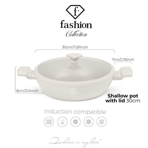 Garnek niski z pokrywką 30 cm Fashion TV FTV-0067 Matte Cream Gold