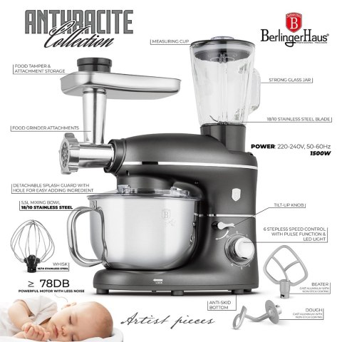 Wielofunkcyjny robot kuchenny 1500W Antracit Collection BerlingerHaus BH-9533