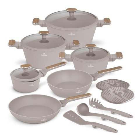 Zestaw 15 el. garnki, patelnie, akcesoria BerlingerHaus BH- 8344 Taupe Nordic