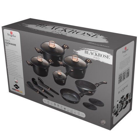 Zestaw 15 el. garnki, patelnie, akcesoria BerlingerHaus Black Rose Collection BH-8234