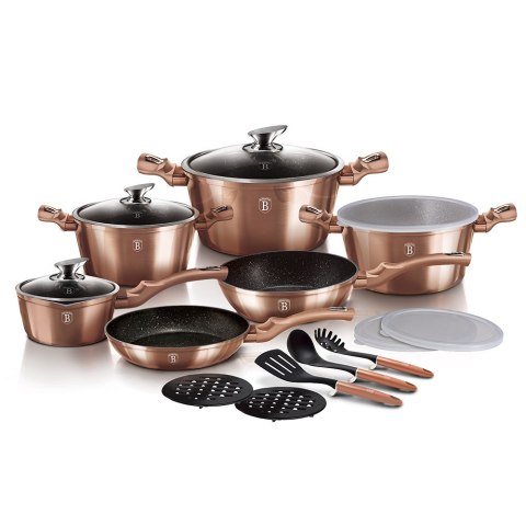 Zestaw 18 el. garnki, patelnie, przybory kuchenne BerlingerHaus BH-7034 Rose Gold