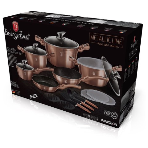 Zestaw 18 el. garnki, patelnie, przybory kuchenne BerlingerHaus BH-7034 Rose Gold