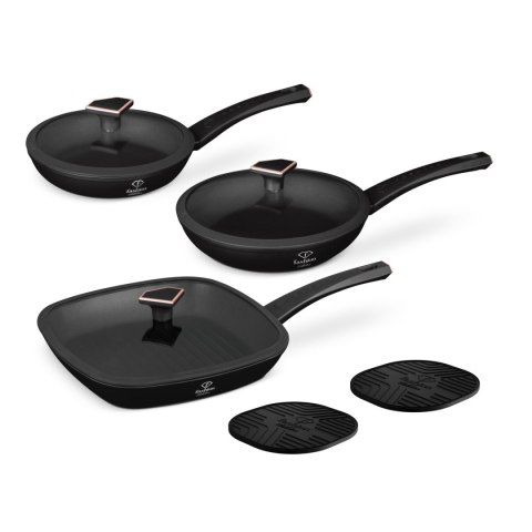 Zestaw 3 patelni z pokrywkami + podkładka Fashion TV FTV-0050 Matte Black- Rose Gold