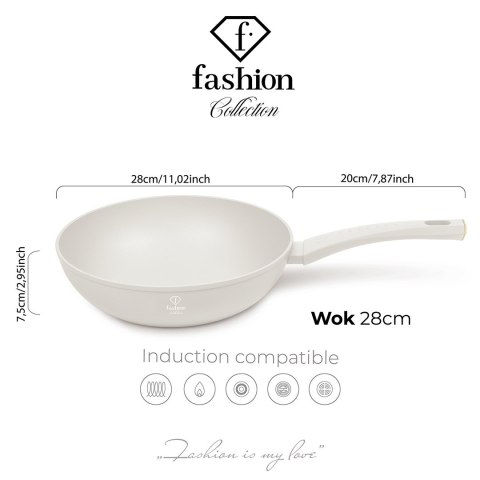 Patelnia wok 28cm Fashion TV FTV-0062 Matte Cream Gold Collection