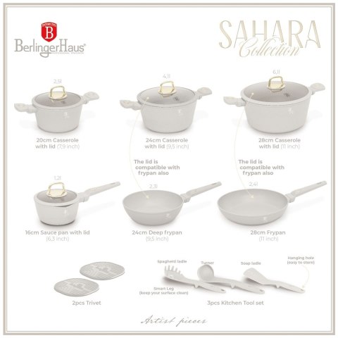 Zestaw 15 el. garnki, patelnie, akcesoria BerlingerHaus Sahara BH-8081| OUTLET